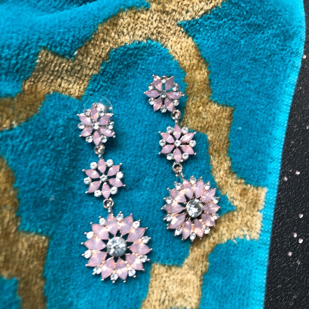 Pink three tier CZ earrings